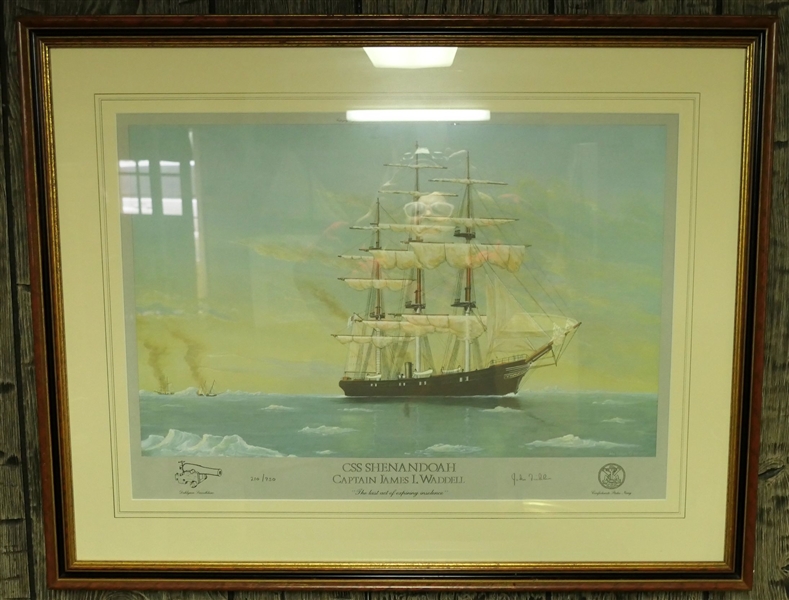 "CSS Shenandoah - Captain James L. Waddell" by John Firklin - Artist Signed and Numbered 210/930 - Framed and Double Matted - Frame Measures 26" by 34" 