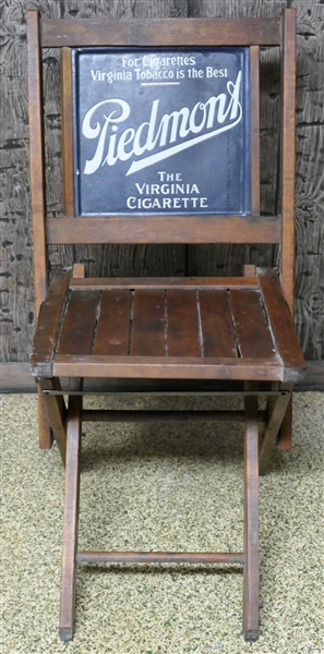 Piedmont - Virginia Tobacco - Folding Chair Double Sided Enamel - Stenciled Sides - "For Cigarettes Virginia Tobacco is Best - Piedmont - The Virginia Cigarette" 