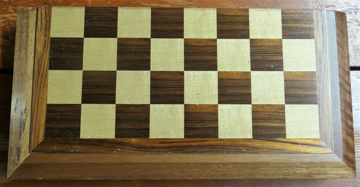 Folding Travel Chessboard with Wood Chessmen Inside - Magnets Closed - Measures 16" by 16" Open - 16" by 8" Closed