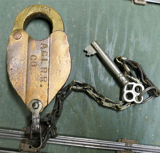 ACL RR CO. - Railroad Lock by The O.M. Edwards Co. "Trademark PAOWNYC" - with Key in Working Condition 