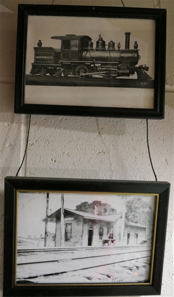 Photograph of the Warrenton Railroad Station in Kittrell, NC and Photo of the Warrenton R.R.CO - Engine Number 2163 - Both Framed Photos - Frames Measure 5" by 7" 