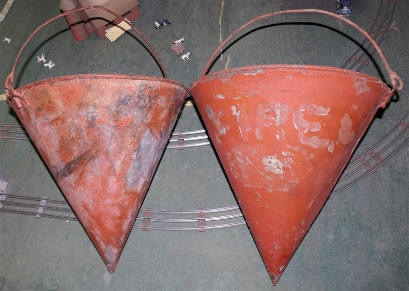 2 Railroad Fire Buckets - 1 Marked FIRE and Other Number 12 -Both Have Red Paint - Measuring 15" by 14 1/2" Across