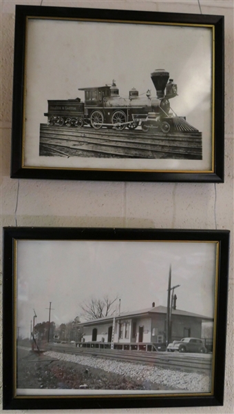 2 Railroad Photographs - Raleigh & Gaston Engine and Ridgeway, NC Train Station - Both Photos Framed - Measuring 8" by 10" 