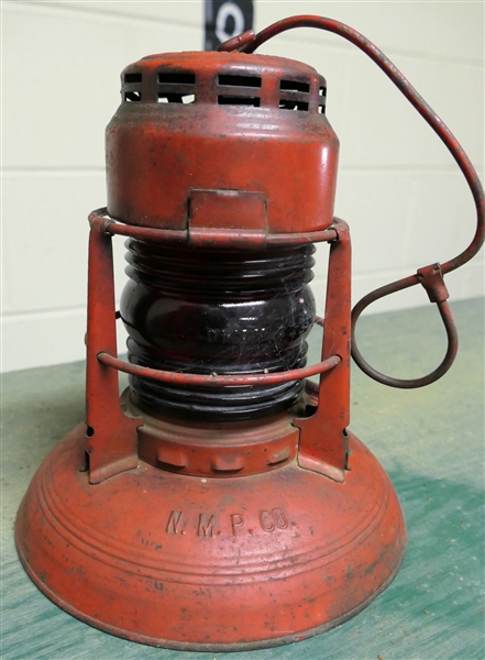 N.M.P. Co. -No. 10 Traffic Guard - Deitz Lantern - Red with Red Globe - Dent on Top - Appears to Be in Working Condition 