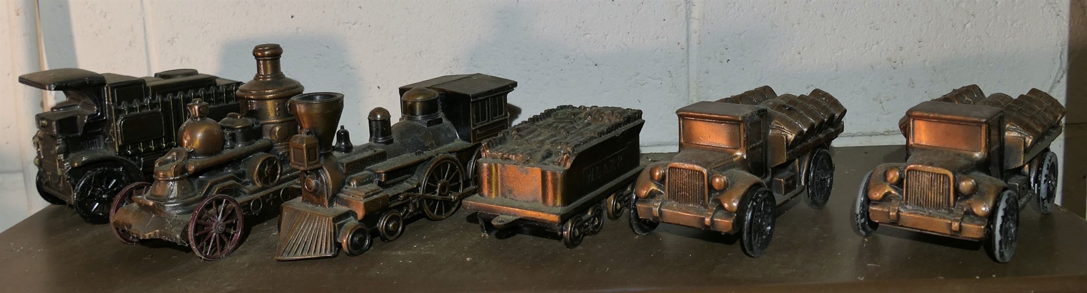 6 Metal Car, Vehicle, and Engine Banks including Hamilton Bank Train Engine, 2 - 1922 Corbitt and Others - Banks Made by Banthrico