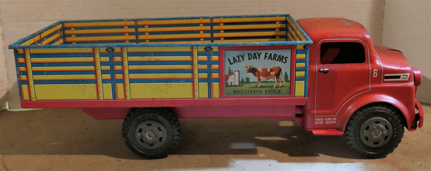 Marx Toys Lin Litho Lazy Day Farms Truck - Good Condition - Measures 5 1/2" tall 19" Long