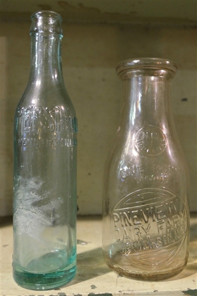 Henderson, NC Pepsi Cola Bottle - S.J. Lane on Bottom and Pine View Dairy Farm- Henderson, NC - Milk Bottle - Milk Bottle Measures 7 1/4" Tall 