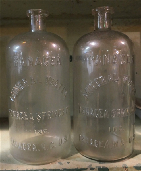 2 - Pancea Mineral Water Bottles - Pancea Mineral Springs Co - Pancea, North Carolina - USA - Bottles Measures 11" tall - 1 Has Chip on Rim 