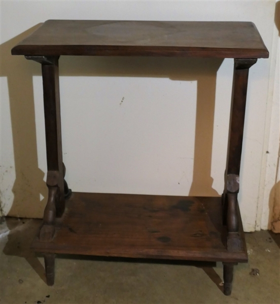 Unusual Walnut 2 Tier Table - Measuring 29 1/2" tall 24" by 12"