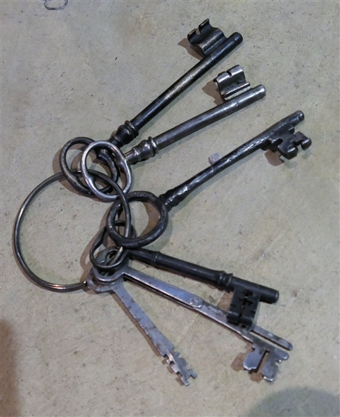 Ring of Large and Unusual Keys including MW & Co Folding Key, Largest Measures 6" Long
