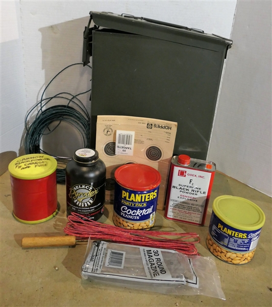 Tall Ammo Can with  Fuses, Black Powder, 30 Round AR 15 Magazine, Cannon Firing Things