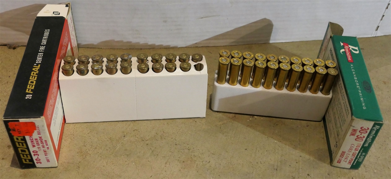 2 Boxes of 30 - 30 Bullets - Remington is Full and Federal Missing 1