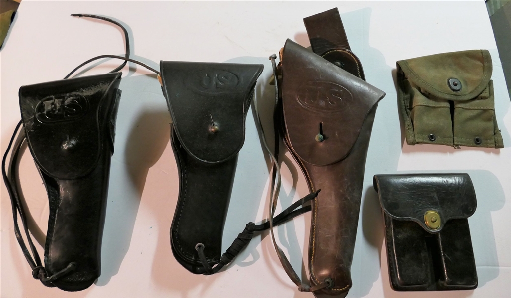 Group of US Military Holsters and Clip Holders - 3 Holsters and 2 Clip Pouches 