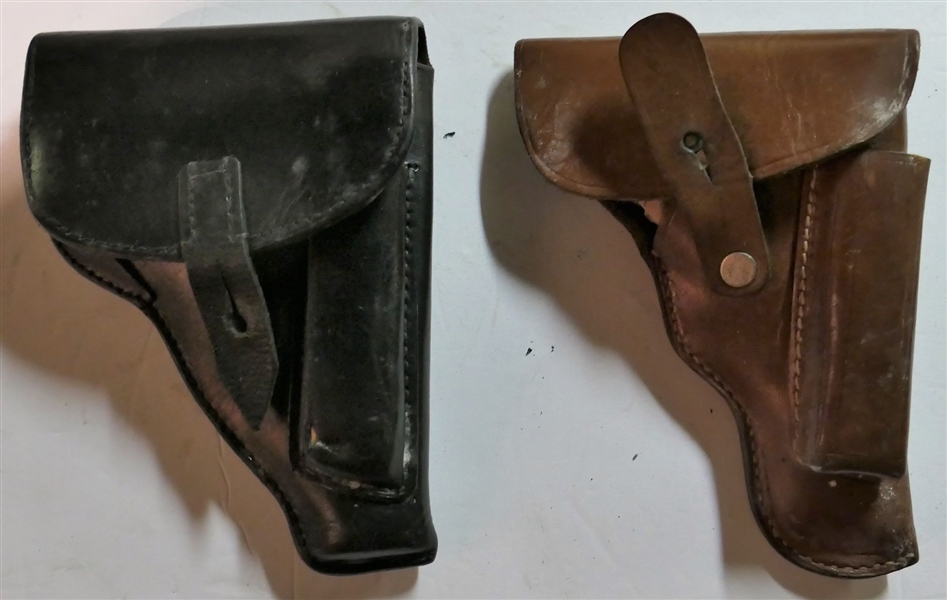 2 - WWII Leather German Pistol Holsters - 1 Black and 1 Brown 