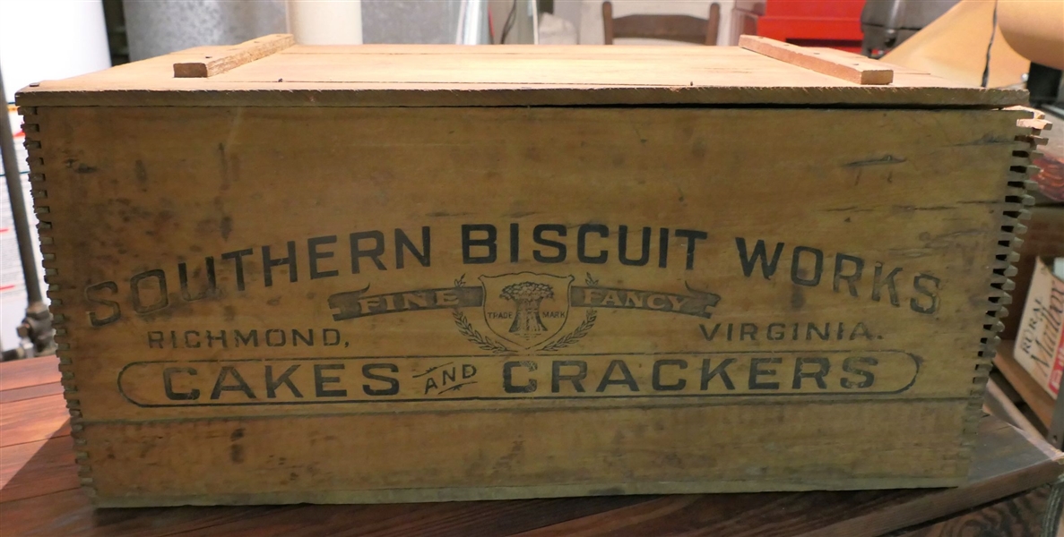 Southern Biscuit Wood Crate with Roper & Company Fancy Grocers - Petersburg, Virginia on Front - J.D. Alston - Louisburg, NC on Each End - Box Measures 10" tall 23" by 14"