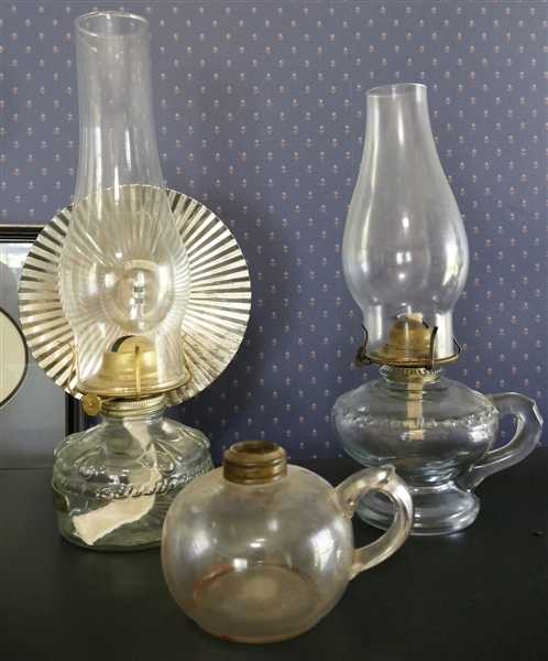 3 Oil Lamps - 2 Finger Oil Lamps and Other with Reflector