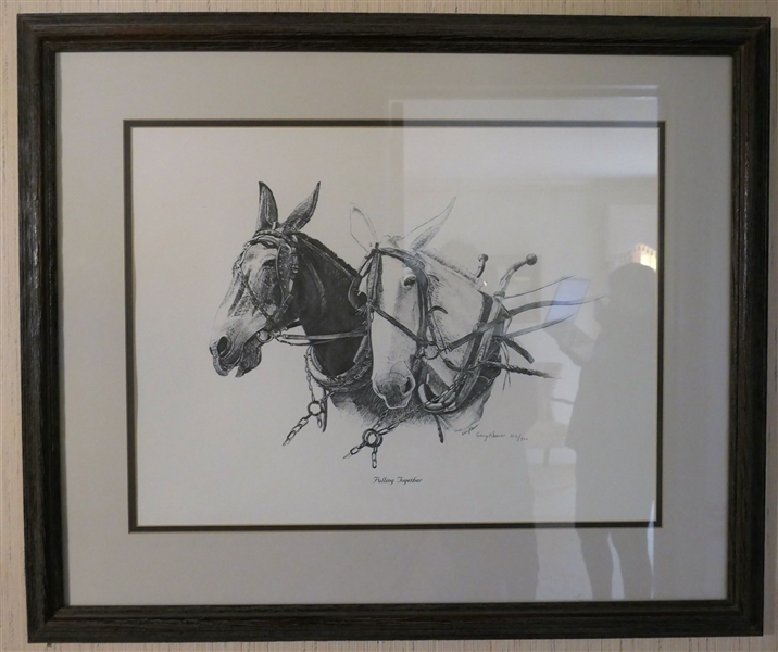 Gary Akers "Pulling Together" Artist Signed and Numbered 102/500 Mule Print - Framed and Double Matted - Frame Measures 23" by 28" 