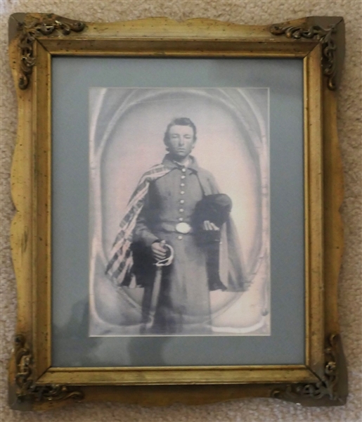 Framed Copy of Tin Type of Capt. William Jones White - Field and Staff - 1st Regt. N.C. CAV C.S.A. - Warrenton, NC - with Information on Reverse - Frame Measures 15" by 12 1/2" 