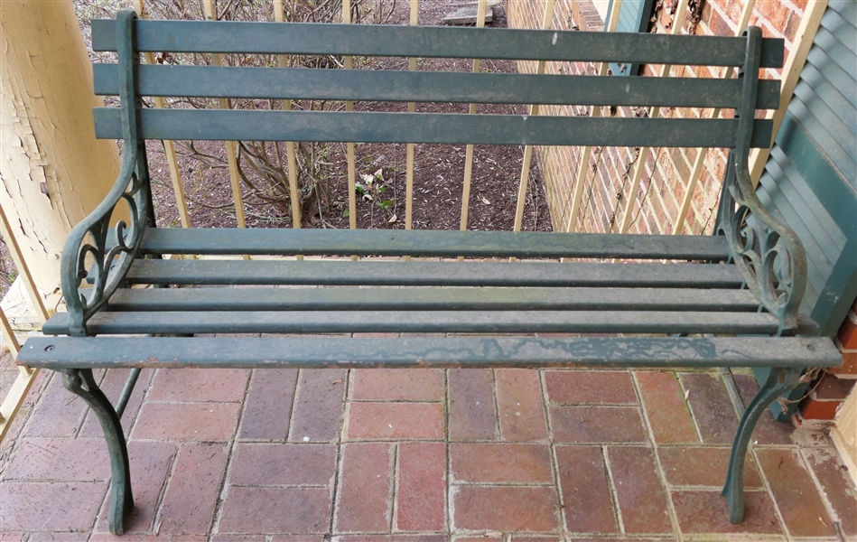 Green Painted Iron and Wood Garden Bench 