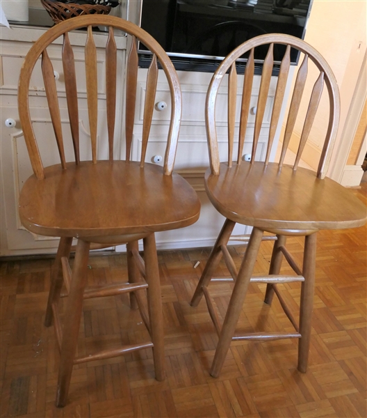 Pair of Maple Swivel Bar Stools - Measuring 24" to Seat