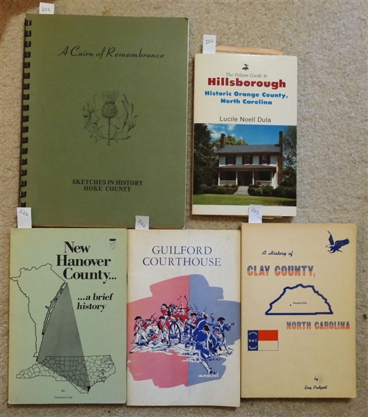 The Pelican Guide to Hillsborough- Historic Orange County North Carolina by Lucile Noell Dula, "New Hanover County. A Brief History" by Lawrence Lee, "Guilford Courthouse" "A History of Clay...