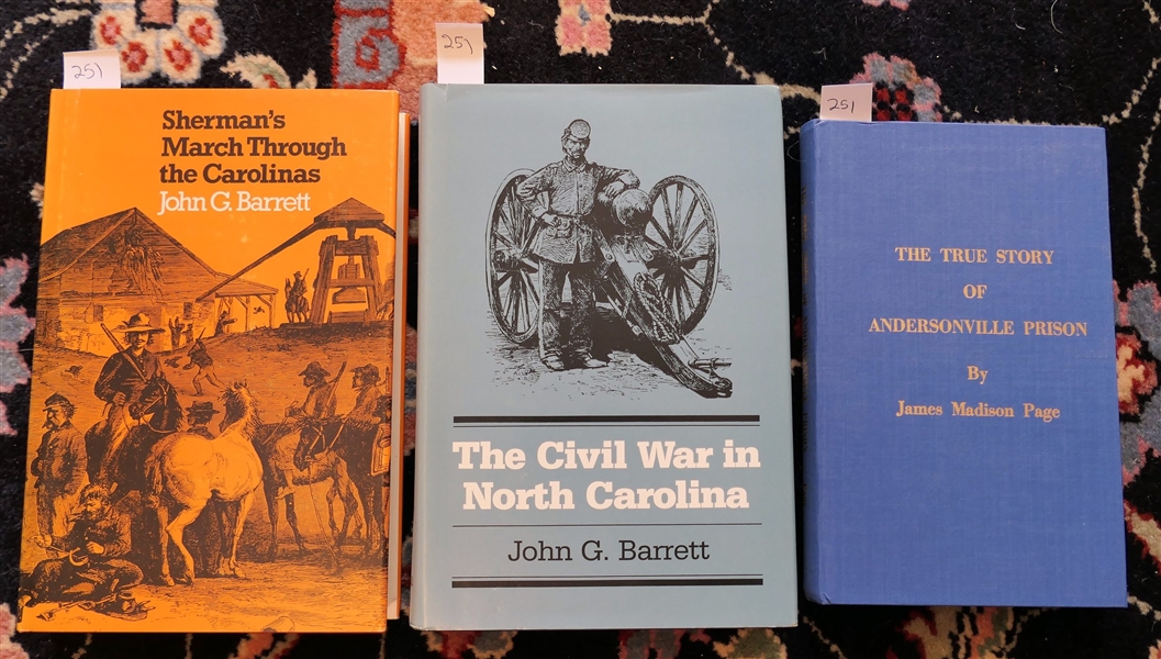 Shermans March Through The Carolinas by John G. Barrett, 1956 Hardcover with Dust Jacket, "The Civil War in North Carolina" by John G. Barrett - 1983 Hardcover with Dust Jacket, and "The True...