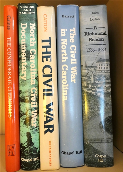 5 Books including "The Confederate Cherokees" "North Carolina Civil War Documentary" "The Civil War" "The Civil War in North Carolina" "A Richmond Reader 1733-1983"