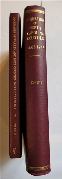Marriages of Warren and Bute Counties, North Carolina 1764-1868 Reprinted in 1991 - Hardcover and "The Formation of The North Carolina Counties 1663-1943" by David Leroy Corbitt - Hardcover 1950...
