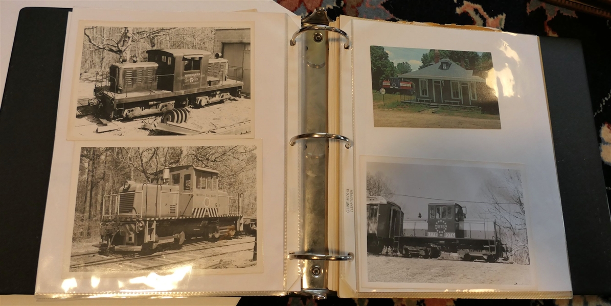Pages of Alstons Railroad information Including Photos 5" by 7", Postcards, General Information about the B&W Railroad and  Alphabetic Listings of Train Information, Newspaper Clippings, and 8" by...