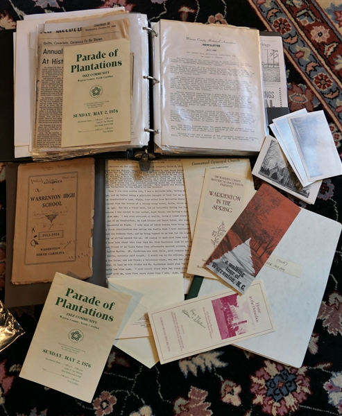 Lot of Historical Documents, Books, Newspaper Clippings, Regarding Warren County History and Warrenton including 1913-1914 Warrenton High School Catalogue, Parade of Plantations Program, "Elgin" in...