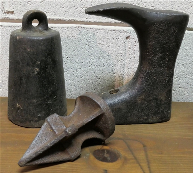 Unusual Heavy Solid Iron Shoe Last, Plumb, and Iron Weight - Shoe Last Measures 7 1/2" tall 6" Long