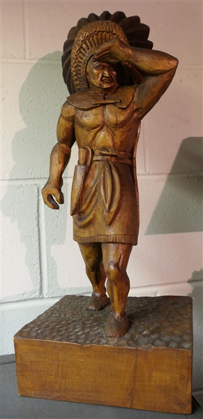 Hand Carved Artist Signed Indian Statue - Signed - Kovatch 86 - Measures 18" Tall 