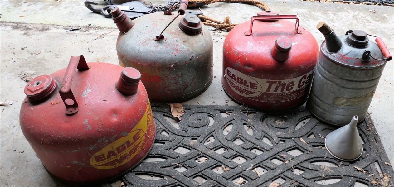 4  Metal Gas Cans - 2 Eagle and 2 Galvanized