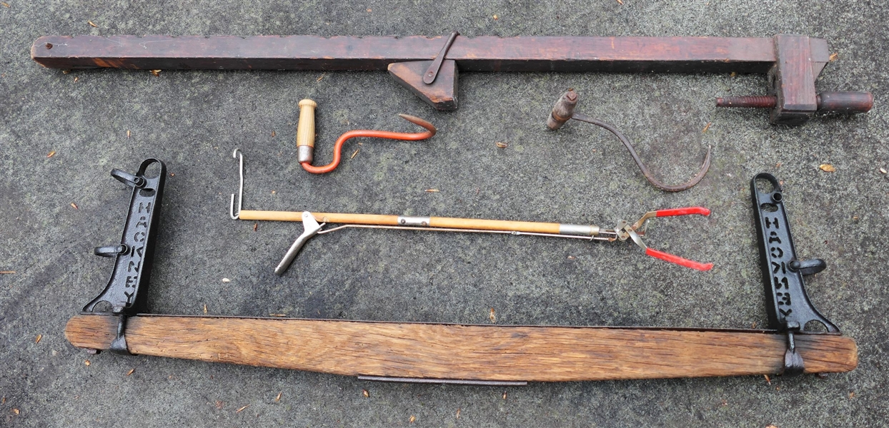 Wood Bar Clamp, 2 Hay Hooks, Grabber, and Hackney Wood Wagon Part - Wagon Part Measures 48" 