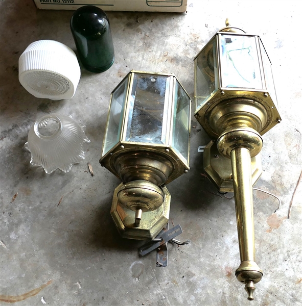 Brass Lights, Polished Brass Kichler Light Fixture, Forest Green Globe, and Other Light Globes
