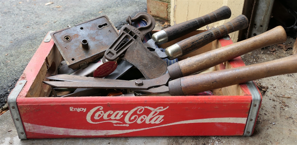 Wood Coca Cola Crate Full of Hand tools and Hardware 