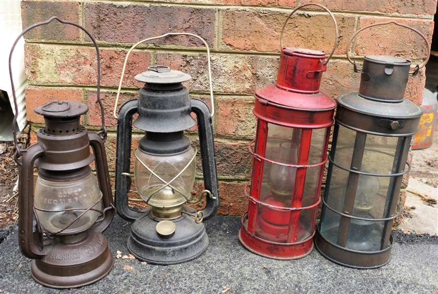 Feurhand Medium - German Lantern with Dietz Comet Globe, Dietz "The Original" Lantern, and 2 Made in Hong Kong Lanterns - "Comet" Measures 9" Tall Not including Handle