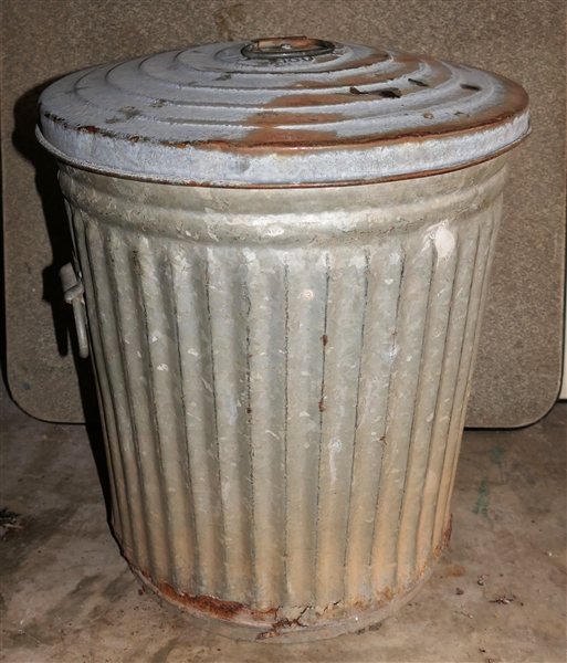 Very Heavy Reeves US 24 Gallon 1960- Weighted? Galvanized Trash Can with Lid - Some Deterioration Around Bottom 