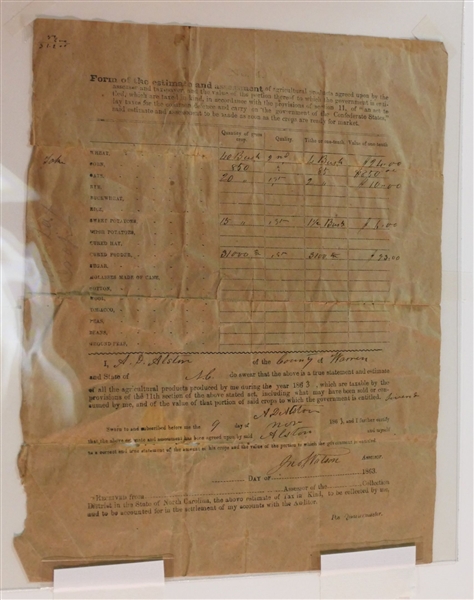 Archibald Davis Alston - Saxon Hall - Fork Township - Warren County, NC - 1863 CSA Tax Receipt