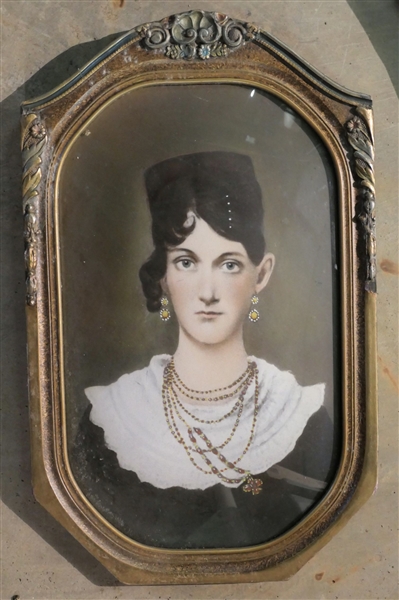 Hand Colored Photograph in Bowed Glass Frame of Sallie Potts Wife of Hon. Willis Alston -Frame Measures 18 1/2" by 11 1/2"