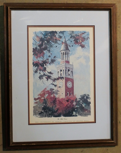 "The University of North Carolina at Chapel Hill - The Bell Tower" Framed and Double Matted - Frame Measures 20 1/4" by 16"