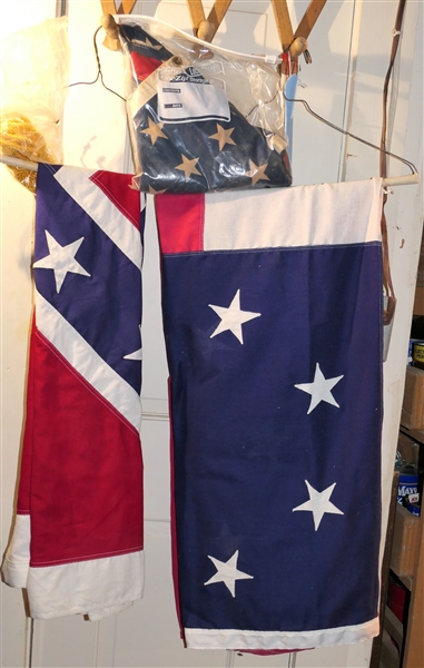 3 Cotton Flags - Rebel Flag with Applied Stars, North Carolina Flag with Applied Stars, and American Flag 