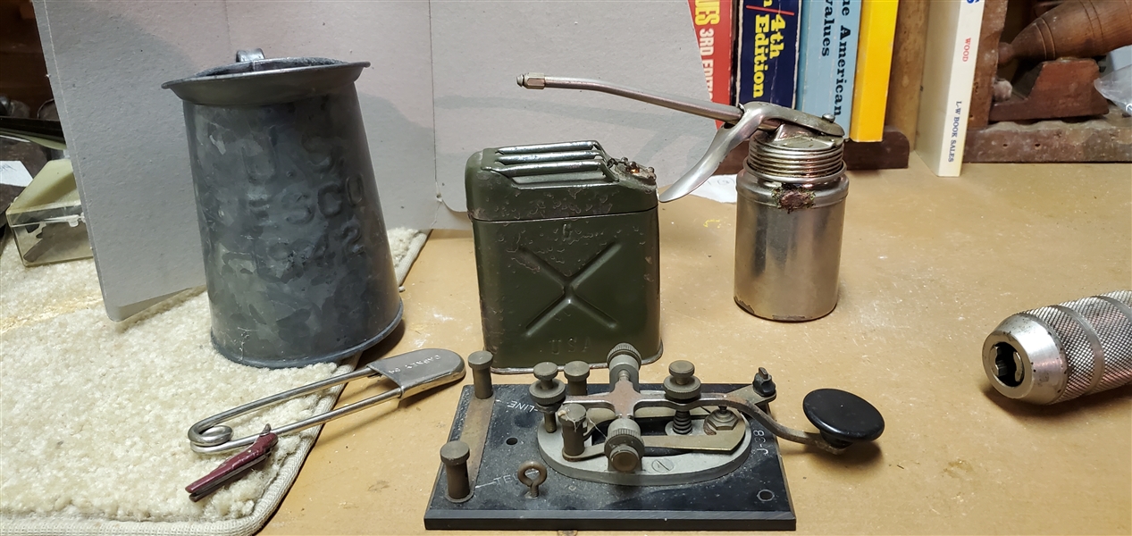 US Morse Code, US 1942 Pitcher, US Oiler, and Replica Gas Can Card Holder