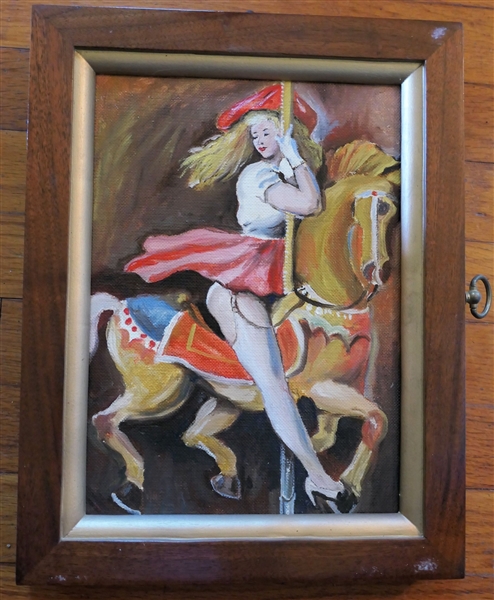 Oil on Board Copy of Reginald Marshs "Merry Go Round" - Double Sided Painting in Double Sided Frame - Frame Measures 14" by 11"