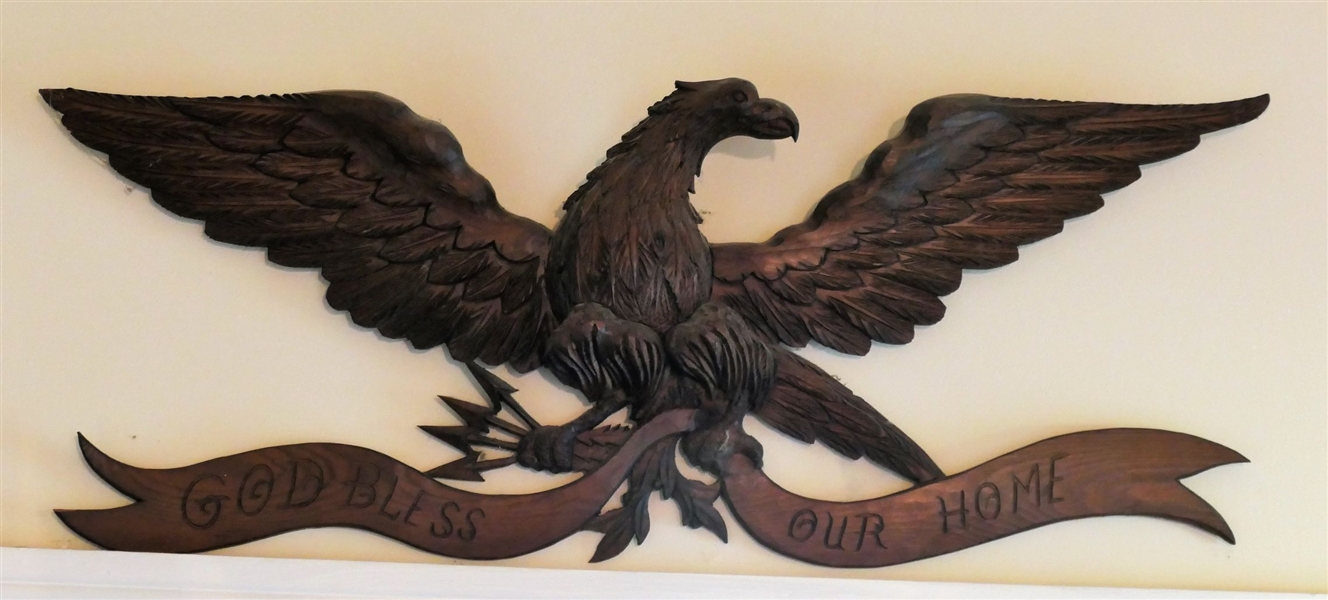 Awesome Hand Carved Wood Eagle "God Bless Our Home"  - Measuring 13" by 26"
