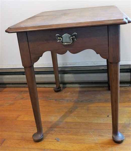 Queen Anne Style Cherry End Table with Dovetailed Drawer - Queen Anne Padded Feet - 1 Foot is Broken - But Part is In Drawer -  Measures 23" tall 26" by 19" 