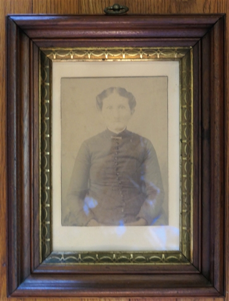 Photograph of "Lucy N. Oliver" 1848-1898 - Framed in Walnut Shadowbox Frame - Frame Measures 13" by 9 1/2" - Photo Measures 5" by 7" 