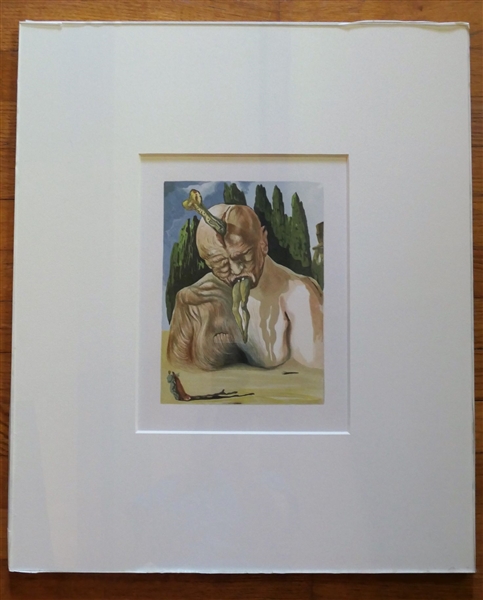 Authentic Unsigned Salvador Dali Wood Block Print From the Divine Comedy Series, 1964 - From Salvador Dali Archives LTD. / NYC - Pencil Signed on COA - Matted - Mat Measures 24" by 20" Art Measures...