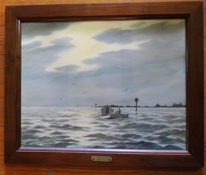 Original Water Color Painting of the Chesapeake Bay by Crockett - 1982 - Framed - Frame Measures 24" by 29 1/2" 