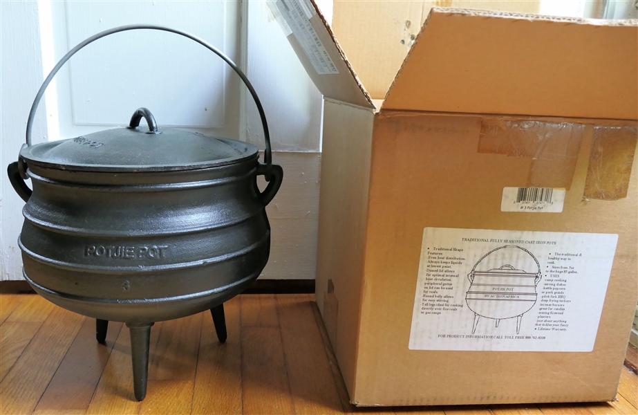 Pot Jie Pot - #3 Gypsy Style Seasoned Cast Iron Pot With Lid - In Original Box - By Action Africa